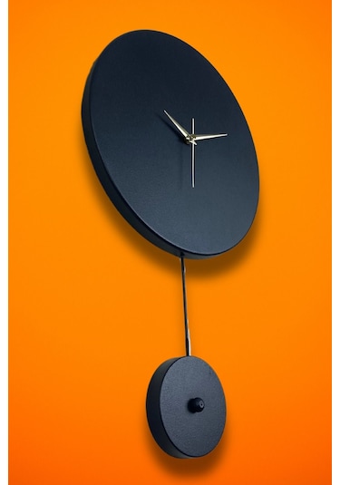 Elis Model Modern Metal Sıvama Akar Sessiz Mekanizmalı Duvar Saati 30 30cm Sarkaç Şeklinde Süs Siyah