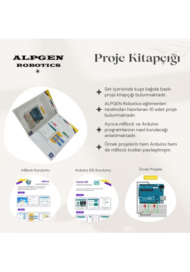 Arduino Uno R3 Robotik Kodlama Başlangıç Seti Proje Kitapçığı Kuşe Kağıt İle Birlikte 8+ Yaş