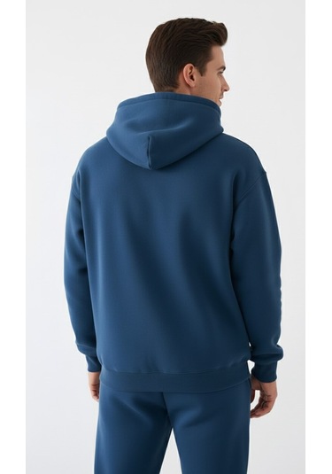 Erkek Mavi Oversize Hoodie Sweatshirt Mavi