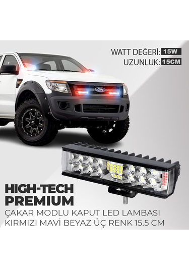 High-tech Premium Çakarlı Kaput Led Lambası Kırmızı Mavi Beyaz