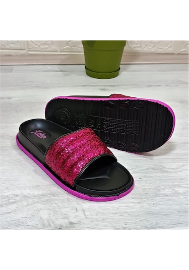Calx Fuşya Simli Orthopedic Taban Şık Günlük Kadın Terlik 001