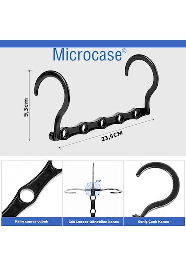 Microcase 5 Delikli Çok İşlevli Katlanabilir Askı Düzenleyici Organizer 2 Adet Al5358 Siyah