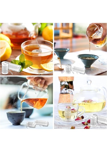 Geeksen Paslanmaz Çelik 4'lü Demlik Filtresi Seti - Büyük Boy Çay Süzmeye Uygun Gümüş