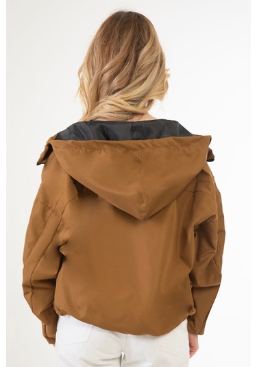 Riverstorm Kadın Taba Su Ve Rüzgar Geçirmez Kapüşonlu Cepli Oversize Yağmurluk - Rüzgarlık Taba