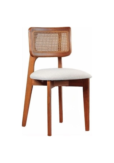 Zeus Hazeranlı Hasırlı Model Ahşap Bohem Sandalye Ceviz - Beyaz
