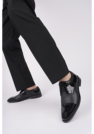 Muggo Mitkov Hakiki Deri Klasik Günlük Ortopedik Bağcıklı Erkek Ayakkabı Siyah