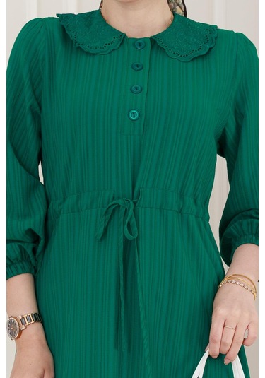 Yakası Güpür Nova Elbise-zümrüt Yeşili-5030 Zümrüt Yeşili
