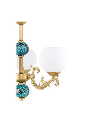 Dede Üç Kollu Zamak Avize Beyaz Camli Yeşil Çinili