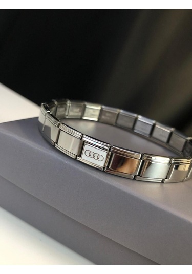 Erkek Kadın Çelik Bileklik - Audi Logo Model Italy Charm Nomi Sevgiliye Eşe Babaya Gümüş