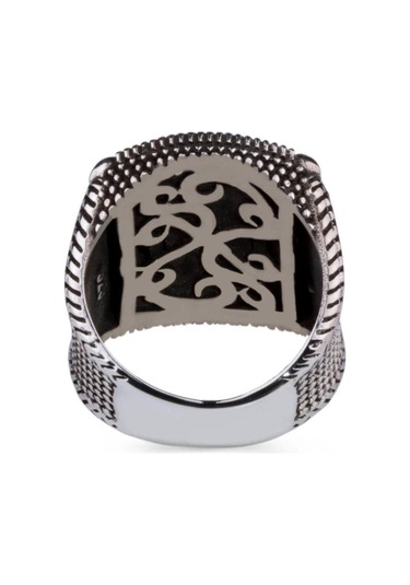 Erkek Ay Yıldızlı Siyah Oniks Taşlı Özel Tasarım 925 Ayar Gümüş Yüzük Şık Model