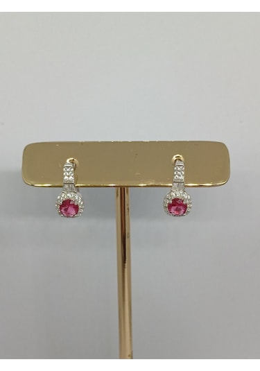 925 Ayar Gümüş Koyu Pembe Yakut Taşlı Takı Seti Kolye Ucu, Yüzük Ve Küpe Gümüş