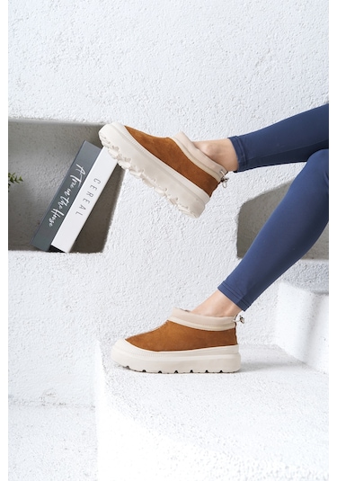 D436 Kadın Soğuk Geçirmez Kışlık Bot Camel