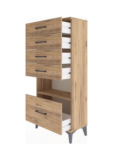 Arges Dolap Tek Raflı 5 Çekmeceli 60x30x134 Çam-çam Çam