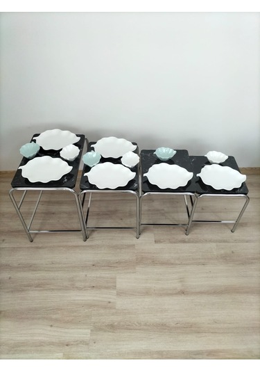 Evko Mobilya Buket Sehpa, 4'lü Zigon Sehpa, Dörtlü, Krom-smermer