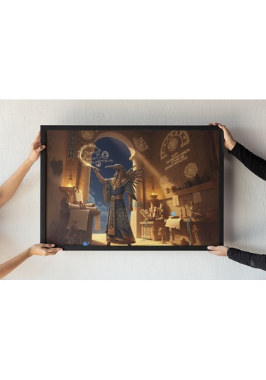 Anubis Çerçeveli Tablo Mısır Mitolojisi Piramit Dekoru Antik Mısır Duvar Dekoru 30x42 Cm