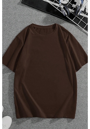Unisex Van Gogh Baskılı Oversize Tshirt Kahverengi