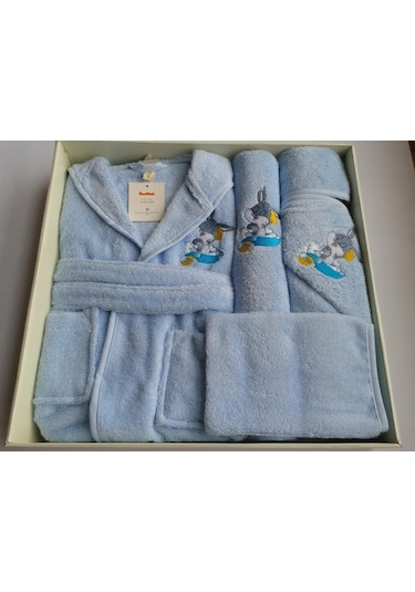 Özdilek Yenidoğan Erkek Bebek Bambu Bornoz Takımı Bugs Bunny Mavi