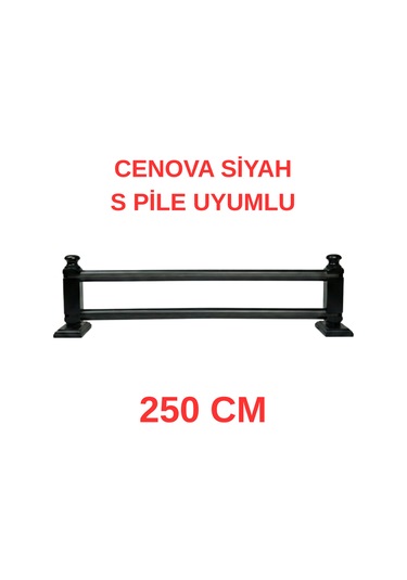 Cenova S Pile Ve Perde Düğmesi Uyumlu Çetray Çift Raylı Modern Ahşap Rustik Siyah 250 Cm Siyah