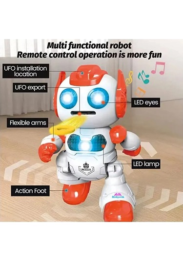 Uzaktan Kumandalı Sesli Disk Atan Robot Turuncu Çok Renkli