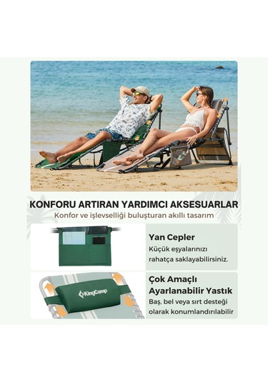 Kingcamp Magnolia B10 Plus Hands-free Premium 7 Kademeli Katlanır Şezlong Green/white Yeşil