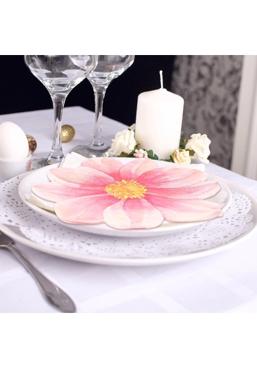 Folinda 100 Adet Pembe Gül Şekilli Tek Kullandım Kokteyl Peçetesi - Düğün, Doğum Günü, Parti Dekorasyonu Servis Malzemesi Pembe