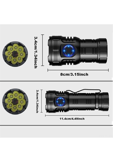Yifomall 3050 Lumen Ultra Parlak F82 El Feneri, 8 Led Çok Fonksiyonlu, Taşınabilir, Dış Mekan Ve Tamir Için, Alüminyum Gövde, 26650 Pil Ve Çanta İçerir Siyah