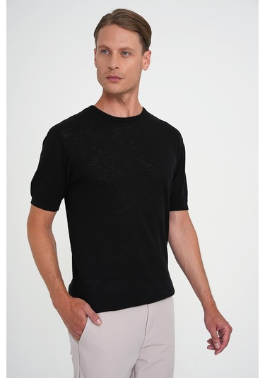 Comfort Fit Bisiklet Yaka Kısa Kol Spor Siyah Triko Tr 881 Siyah