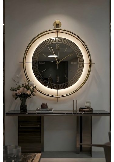 Versay Bronz Exclusive - Gerçek Ayna - Pilli Led Metal Duvar Saati