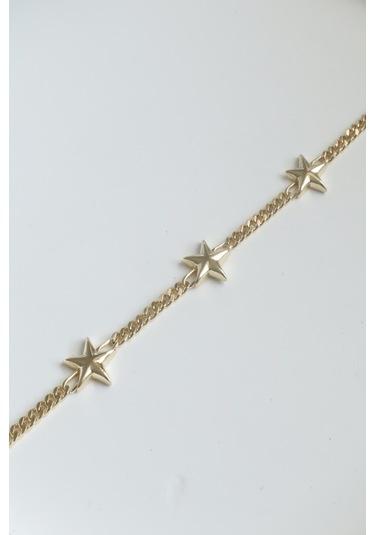 Kadın Bileklik Kararmaz 14k Altın Renk Vip Seri İthal Yıldızlı Klasik Zincir Bileklik Altın