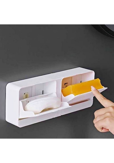 2 Bölmeli Yapışkanlı Duvara Monte Mutfak Banyo Katı Sabunluk Beyaz