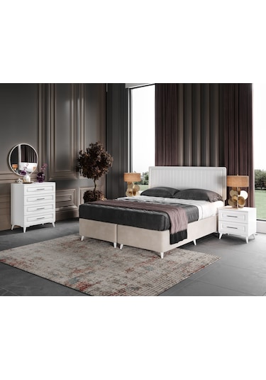 Sanat 6 Kapaklı Komple Mdf Beyaz Yatak Odası Takı