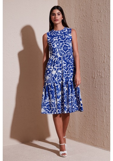 Lela Desenli Regular Fit Kolsuz Bayan Elbise 5865731 Saks