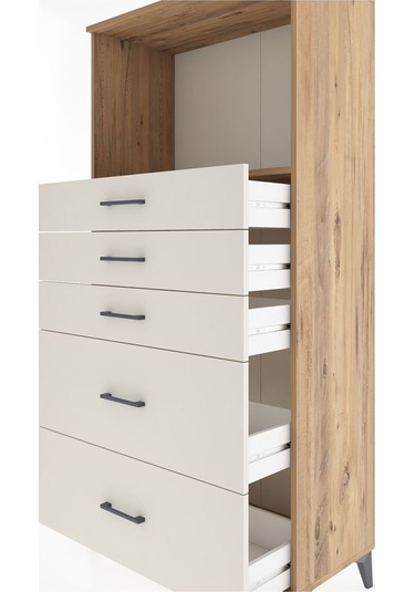 Hyperion Dolap Tek Raflı 5 Çekmeceli 88x44x182 Çam-aytaşı Çam