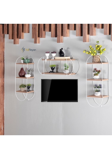 3 Adet Dekoratif Elips Duvar Rafı Tv - Yaşam Ünitesi (523185641)