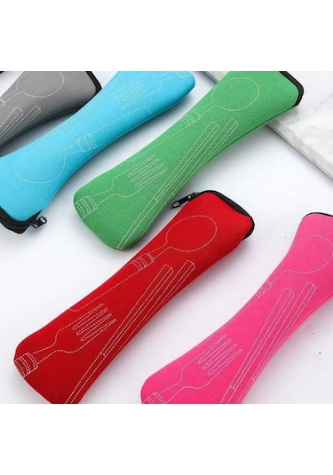 Turuncu Çatal Bıçak Takımı Saklama Çantası Sofra Bezi Fermuar Depolama Tasarımı Taşınabilir Yıkanabilir Çanta Çatal İçin Kese