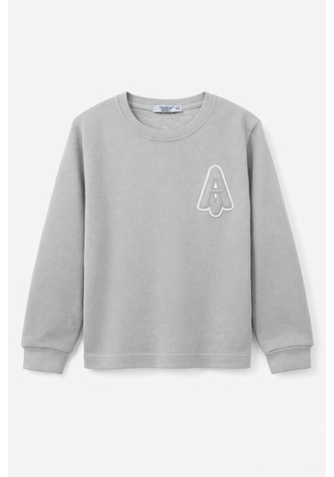 Tanem Kids Erkek Çocuk Jakarlı Gri Örme Sweatshirt Gri