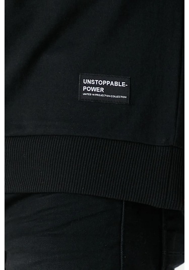 Siyah Relaxed Fit Bisiklet Yaka Sweatshirt Düz Paça Erkek Eşofman Takımı Siyah