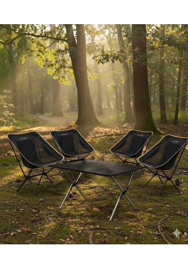 Yek Outdoor 4 Kişilik Kamp Masası Ve Sandalye Seti - Siyah Siyah