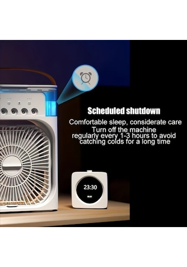 Honeybeeshop Beyaz 5 Hızlı Cok Fonksiyonlu Ses Dalgası Teknolojili Sessiz Usb C Taşınabilir Fan Dijital Saat Uzaktan Kumandalı Minimalist Tasarım