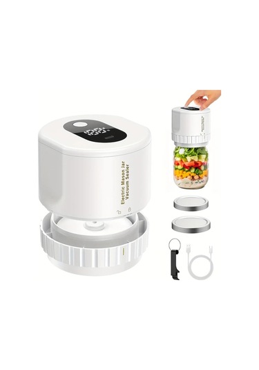 Honeybeeshop Beyaz Taşınabilir Kablosuz Elektrikli Mason Kavanoz Vakum Mühürleyici Usb Şarj Edilebilir Gıda Saklama Fermentasyon