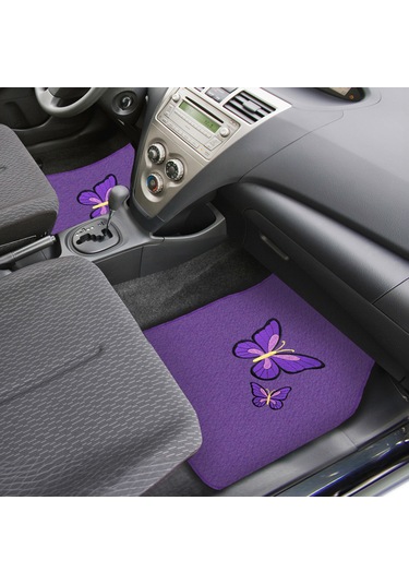 Kelebek Desenli Nakışlı Mor Renk 5 Li Oto Halı Paspas Seti Şık & Dayanıklı Araç İçi Aksesuar