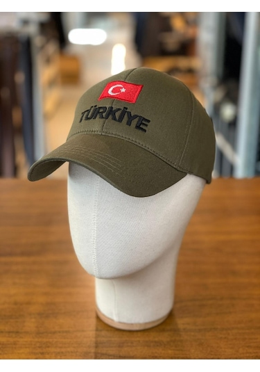 Hamze Türkiye Bayrak Nakış Pamuklu Unisex Cap Şapka Haki