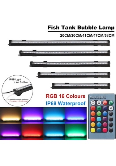 Silkroadselect Longbangdian Shop Boyut-47cm Tarzı M Led Akvaryum Işık Balık Tankı Lambası Rgb Su Geçirmez Uzaktan Kumanda Hava Kabarcık Lambası Sualtı Dalgıç Oksijen Işığı Çok Renkli