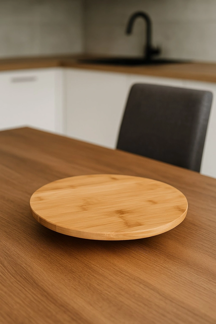 Qerhome Bambu Top Ayaklı Yvarlak Sunumluk 30 Cm Alg Beyaz