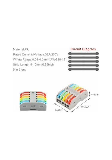 Hızlı Kablo Ekleme Birleştirme Aparatı 5 Beşli Klemens - 5 Adet