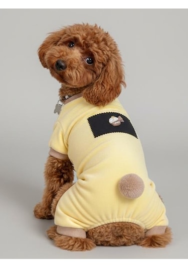Sunny Cake Pastel Sarı İnce Kadife Köpek Tulum Pijama
