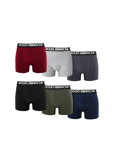 Boun Marche Erkek Boxer Likralı Premıum 6'lı Kutu Jones Mix