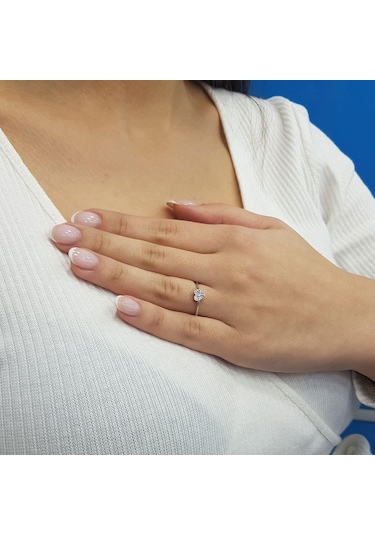 Lova 0,50 Karat Efektli Pırlanta Kalp Tektaş Yüzük - 1020431