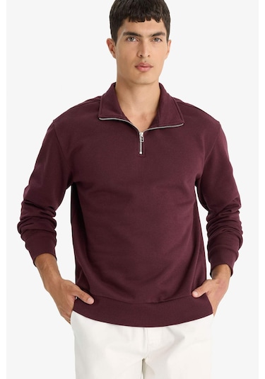 Defacto Regular Fit Dik Yaka Yarım Fermuarlı Basic Düz Sweatshirt X7405az25aubr150 Bordo Defacto Regular Fit Dik Yaka Yarım Fermuarlı Basic Düz Sweatshirt X7405az25aubr150 Bordo