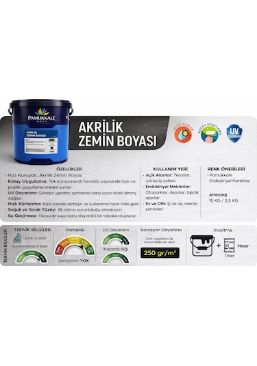 Pamukkale Akrilik Zemin Boyası 5 Kg Ral 5012 Açık Mavi 5 KG